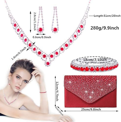 Elegant Women's Clutch & Jewelry Set - Necklace, Earrings, Bracelet & Ring