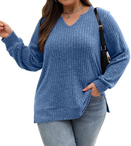 Chic Plus Size Fall Sweaters: V-Neck, Long Sleeve, Casual Tunic Tops (L-4XL)