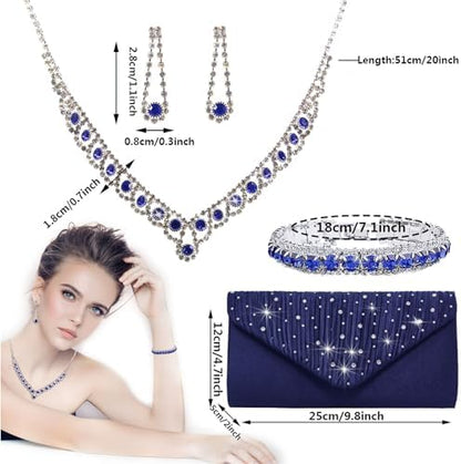 Elegant Women's Clutch & Jewelry Set - Necklace, Earrings, Bracelet & Ring