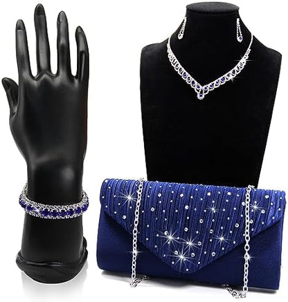 Elegant Women's Clutch & Jewelry Set - Necklace, Earrings, Bracelet & Ring