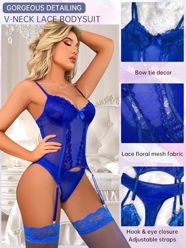 3PC Lace Lingerie Set with Garter Belt - Seductive Elegance