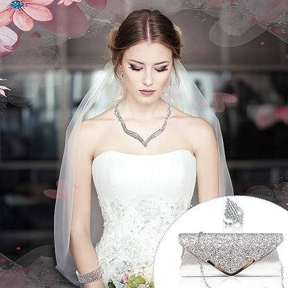 Elegant Women's Clutch & Jewelry Set - Necklace, Earrings, Bracelet & Ring