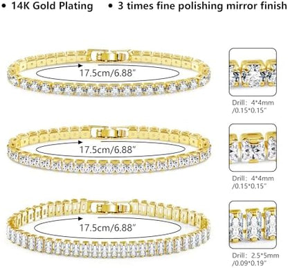 "Classic 3PC Tennis Bracelet Set - Gold & White Gold"