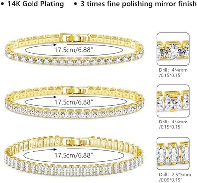 "Classic 3PC Tennis Bracelet Set - Gold & White Gold"