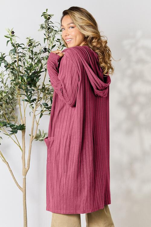 Stylish Ribbed Open Front Long Sleeve Cardigan for Women