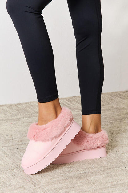 Cozy & Stylish: Pink Faux Fur Chunky Platform Ankle Boots by Legend Footwear