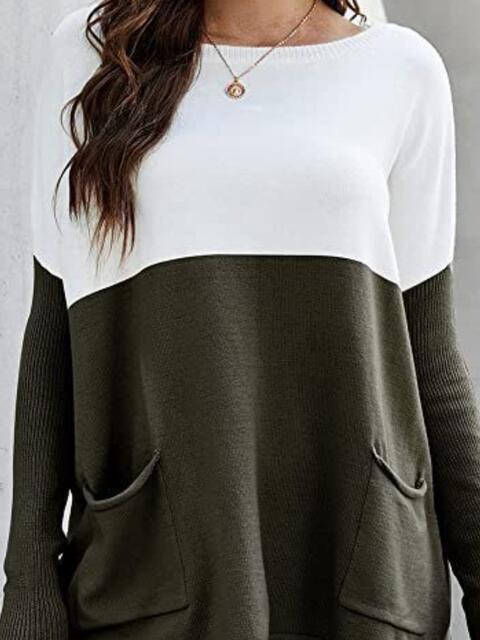 Stylish Two-Tone Pocketed Pullover Sweater - Cozy and Fashionable