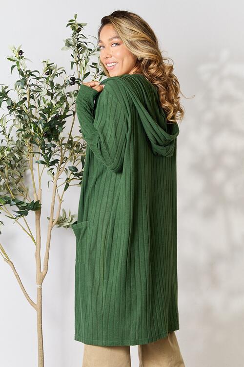 Stylish Ribbed Open Front Long Sleeve Cardigan for Women