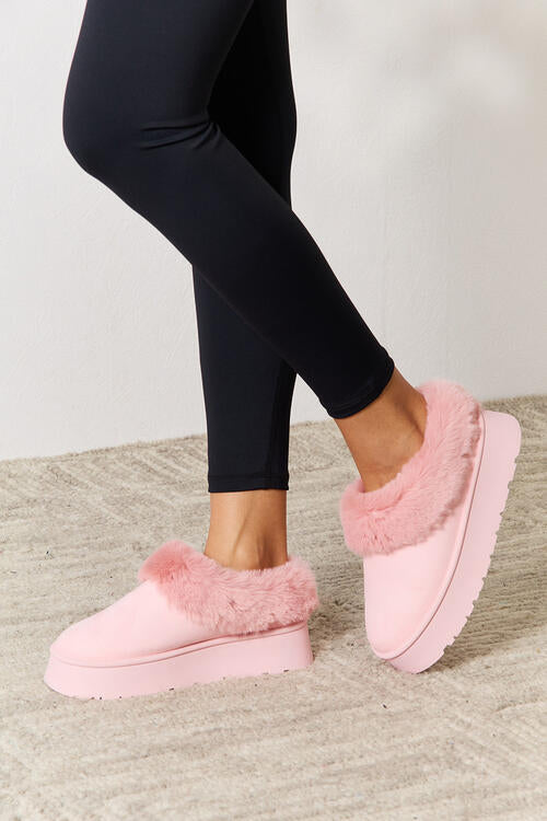 Cozy & Stylish: Pink Faux Fur Chunky Platform Ankle Boots by Legend Footwear