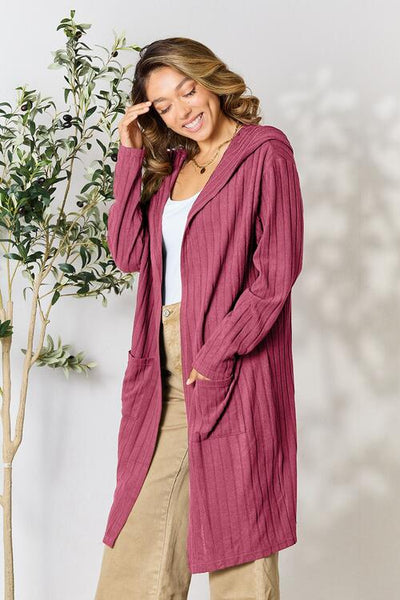 Stylish Ribbed Open Front Long Sleeve Cardigan for Women