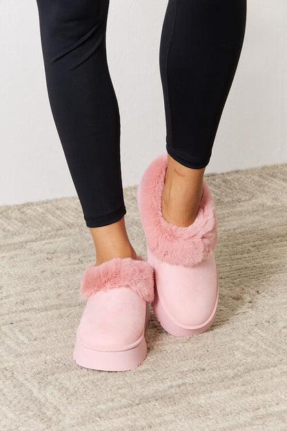 Cozy & Stylish: Pink Faux Fur Chunky Platform Ankle Boots by Legend Footwear