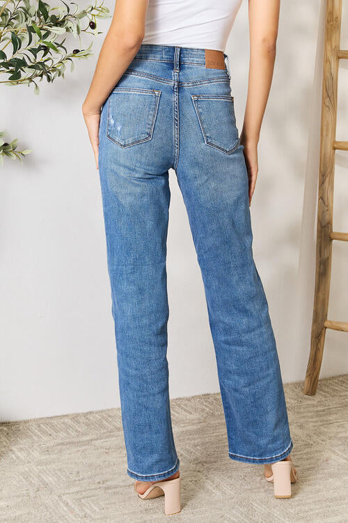 Chic High-Waist Distressed Jeans - Full Size Range for Trendy Comfort