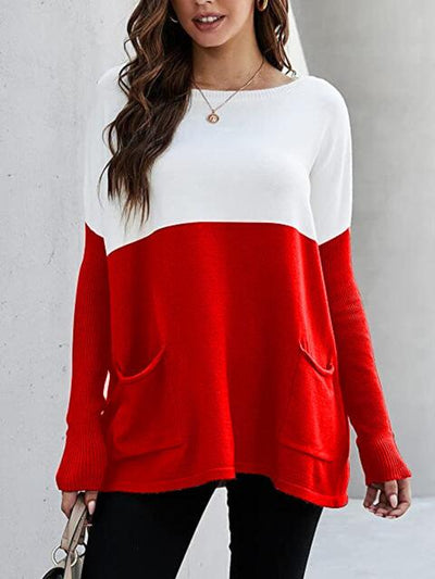 Stylish Two-Tone Pocketed Pullover Sweater - Cozy and Fashionable