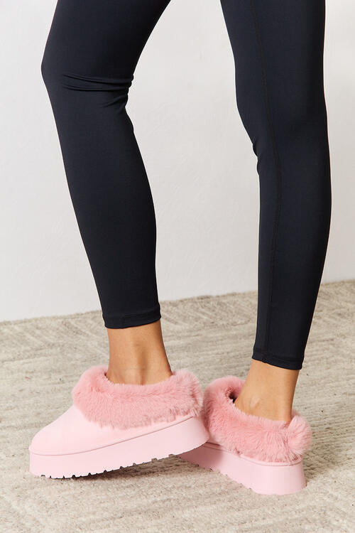 Cozy & Stylish: Pink Faux Fur Chunky Platform Ankle Boots by Legend Footwear