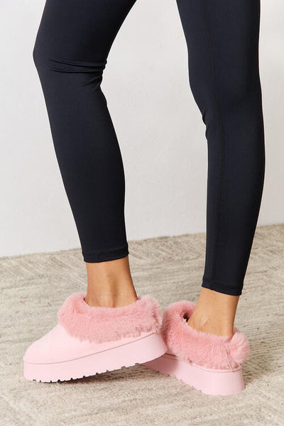 Cozy & Stylish: Pink Faux Fur Chunky Platform Ankle Boots by Legend Footwear