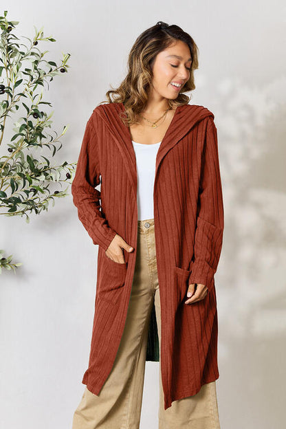 Stylish Ribbed Open Front Long Sleeve Cardigan for Women